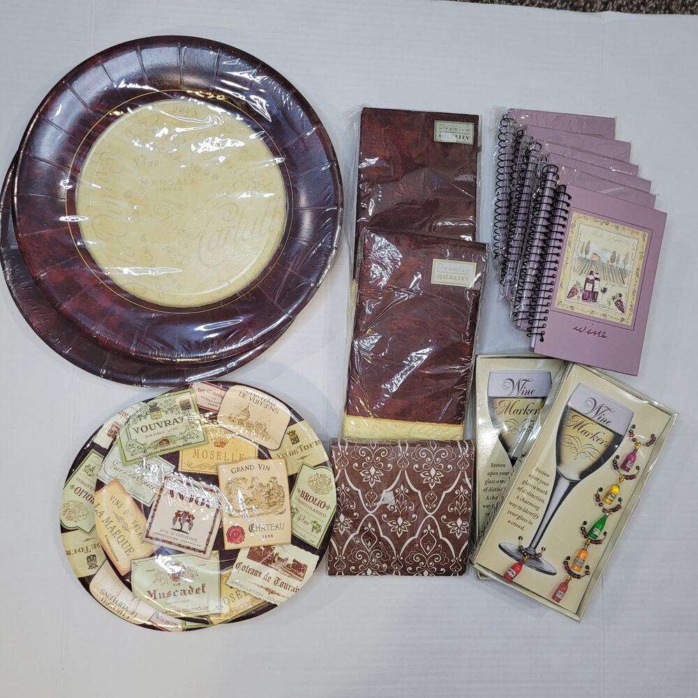 Wine Party Bundle Plates, Napkins, Wine Journals, & Wine Markers
